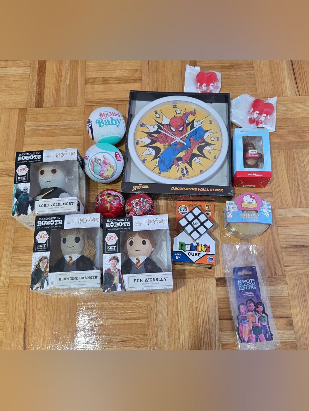 toy lot- hello kitty squishy dumpling, my baby surprise, 3d printed heart